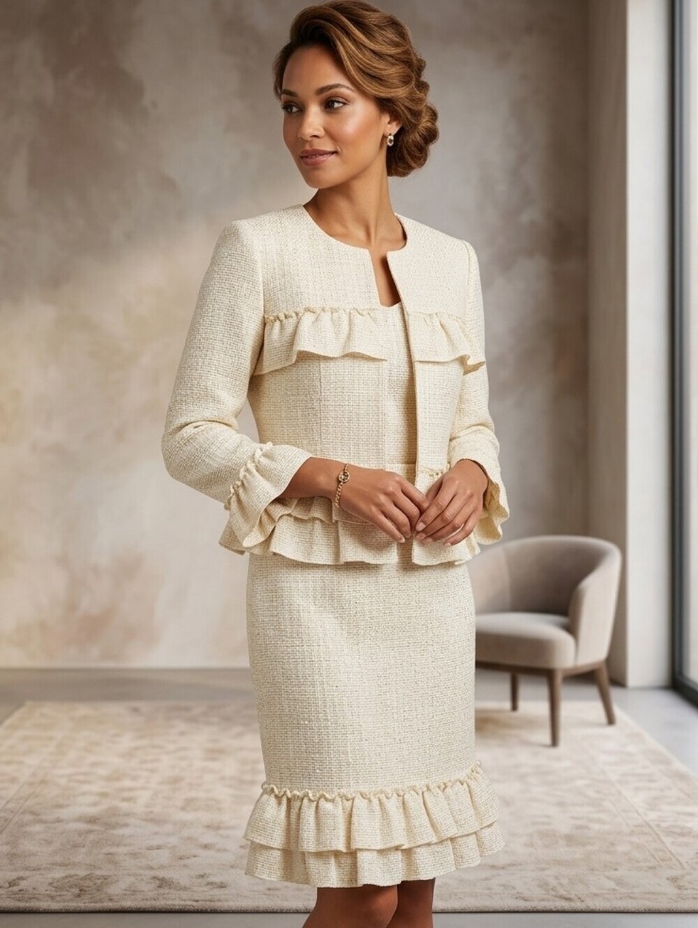 NWT Nanette Lepore Metallic Ruffle Tweed Skirt Suit Set